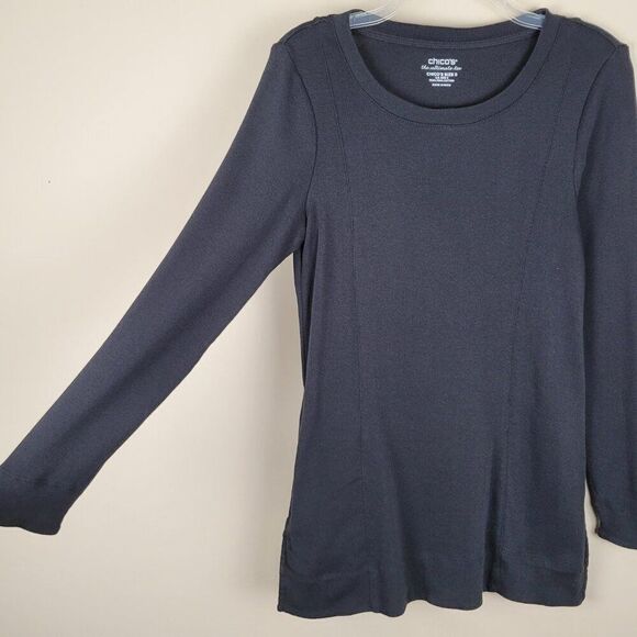 Chico's Pima Cotton Pocket Tunic The Ultimate Tee Long Sleeve Black Size S - Picture 5 of 10